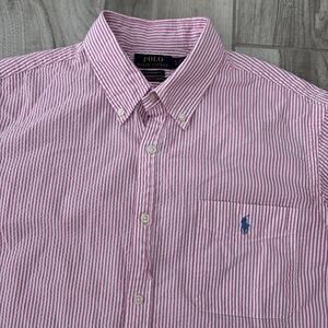 Polo Ralph Lauren Shirt Men XL Pink RL Untucked Fit Seersucker Pony Button Down